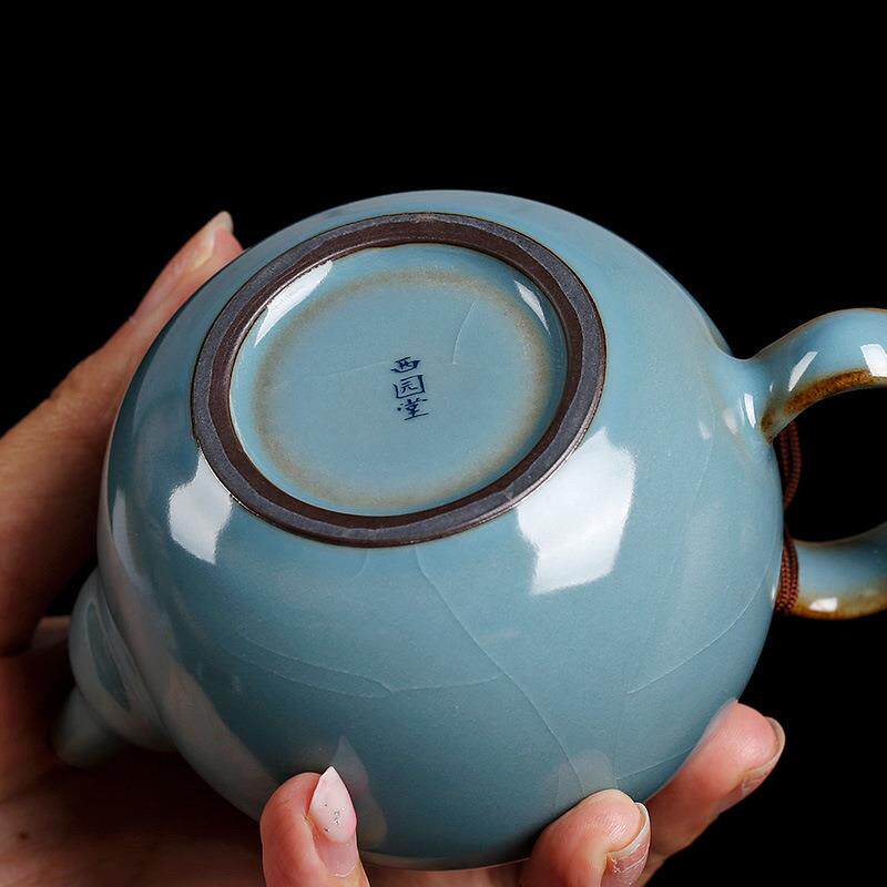 汝窑西施壶茶壶陶瓷紫砂家用复古手工功夫汝瓷可养茶具泡茶简约