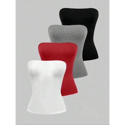 Solid Color Tube Top Casual Minimalist Sleeveless Strapless