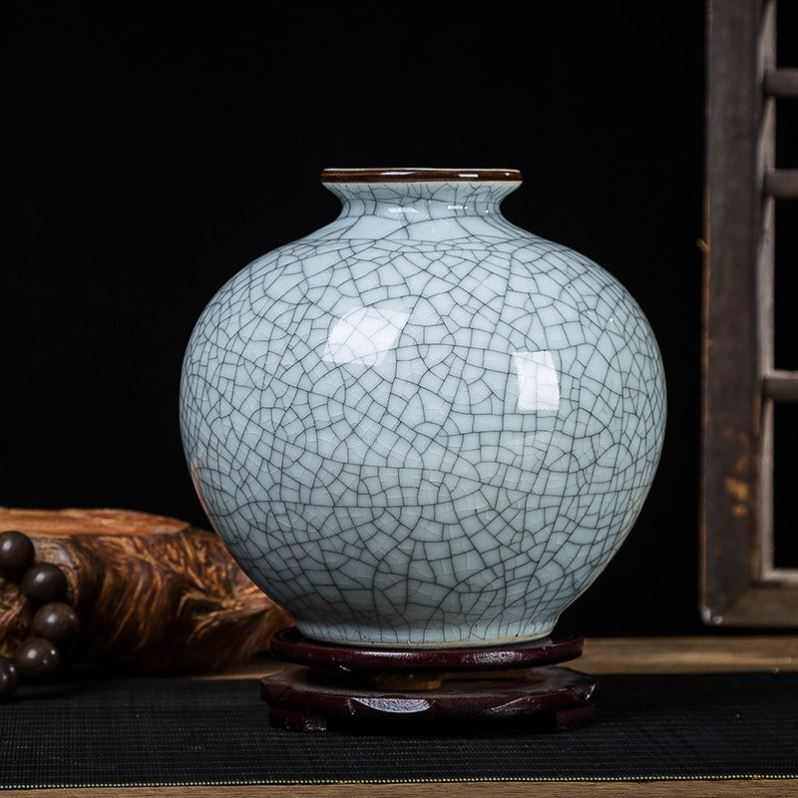 仿古瓷器插花古典hy陶瓷摆件景德镇客厅开家居装饰花瓶中式片裂纹