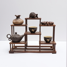 桌面博古架鸡翅木，多宝阁展示架实木中式紫砂壶茶，置物架茶具架茶架