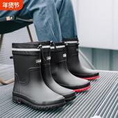雨靴束口加绒工作胶鞋 防滑防水男士 钓鱼 男款 环保材质迷彩中筒雨鞋
