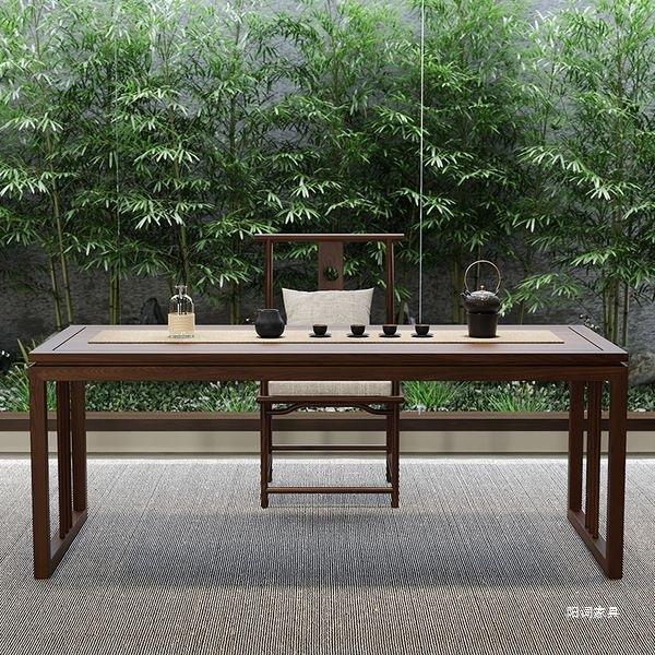 新中式书桌老榆木书画桌泡茶桌椅组合实木客厅书桌写字台毛笔桌子