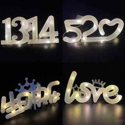 情人节LOVE蛋糕装饰摆件灯520暖白字母灯牌1314生日快乐LED灯装扮