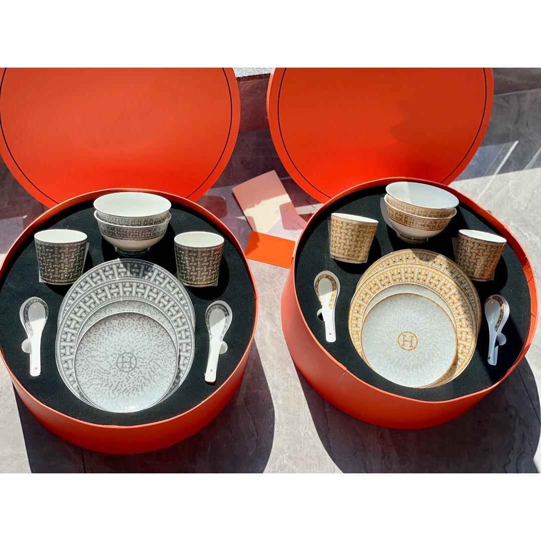 Herme爱马 24金色银色马赛克系列十件套双人餐具礼盒套装同款盘碟