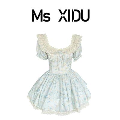 Ms XIDU 甜美泡泡袖碎花连衣裙女夏绝美温柔公主裙收腰蛋糕蓬蓬裙