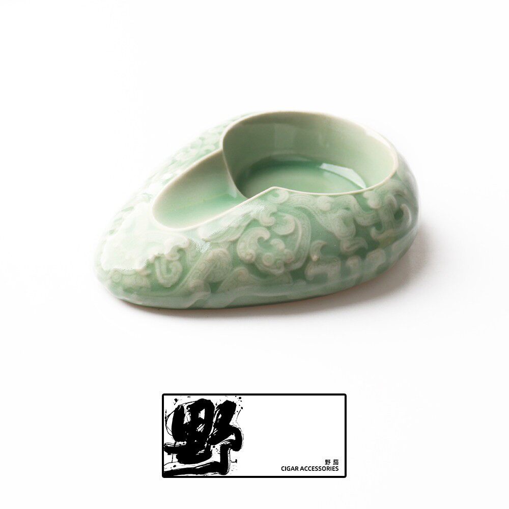 Yejar野茄雪茄烟灰缸单人专用雪茄缸陶瓷青瓷手作中式雪茄高级感