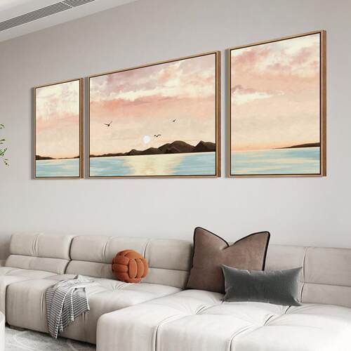 网红简时尚沙发背景墙饰画大气现装代客厅墙端画高抽象风景三联约