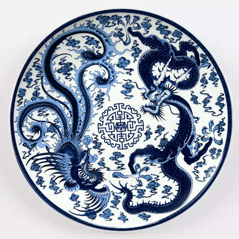 青花陶瓷挂盘背景墙面中式装饰盘子客厅餐厅酒店家居摆件壁饰挂件