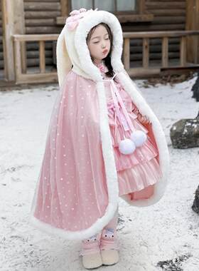 女童美乐蒂披风毛衣裙耶诞款年服2025秋冬罗莉塔宝宝拜年服公主裙