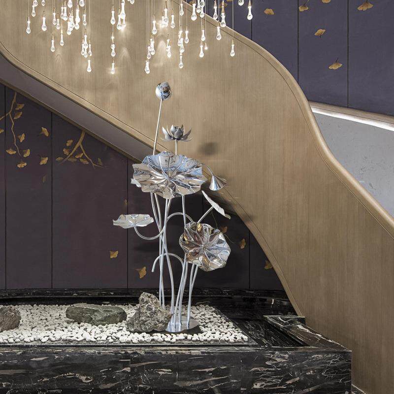 莲叶立体铁艺水池水景装饰新中式品摆件荷叶婚庆道具创意荷花莲花