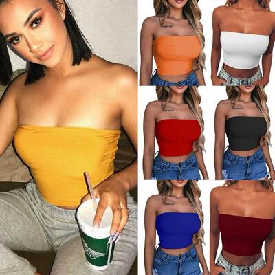 Women's Tube Tops Strapless Sexy Crop Top Solid Color El
