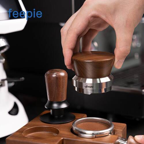 feepie咖啡布粉器可调节高度胡桃木意式器具不锈钢布粉器58mm专用