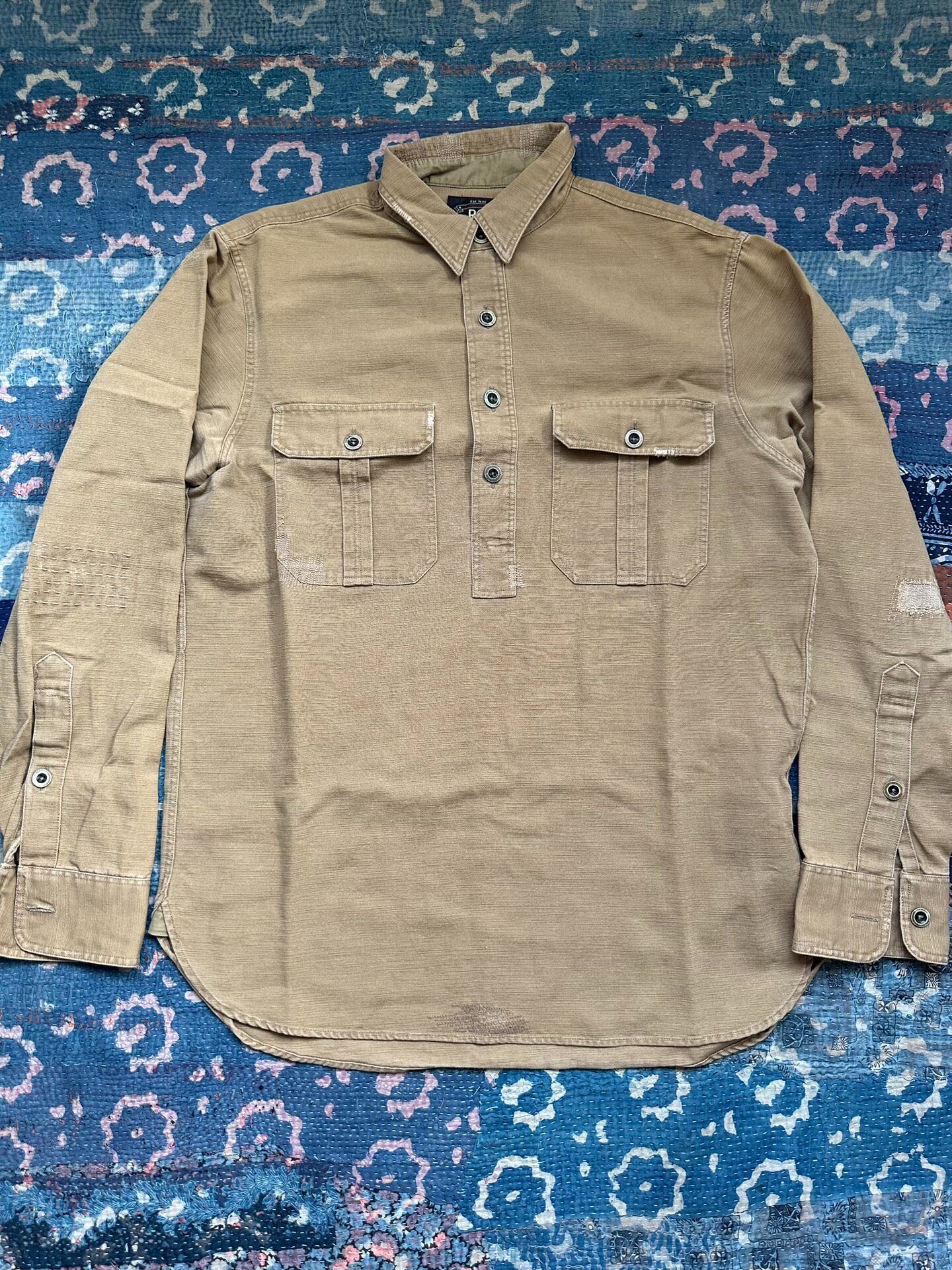RRL Tan Distressed Long-Sleeve Work Shirt