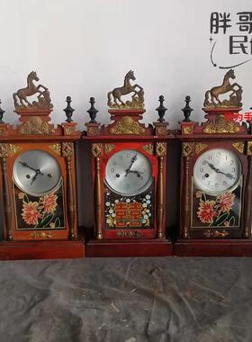 农家乐钟个人上海收藏复古酒店老马头座钟老物件钟表老式装饰摆件