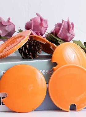 橙色桔色亮光陶瓷圆形通用马克杯盖子办公会议室水杯茶杯盖子配件