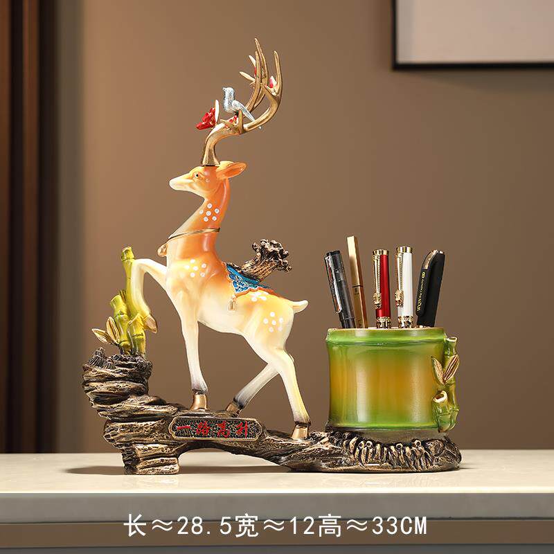 高档福鹿笔筒摆件步师步收高升办公室房桌面装饰品笔纳书送老朋友
