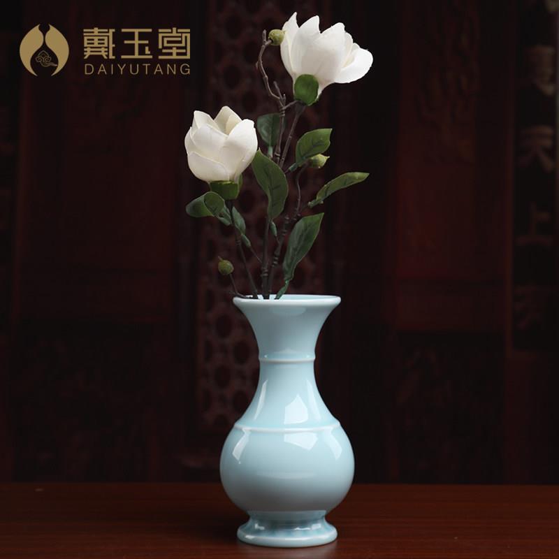 戴玉堂青瓷天青色佛台佛前供花花瓶一对家用供佛供奉佛具用品摆件
