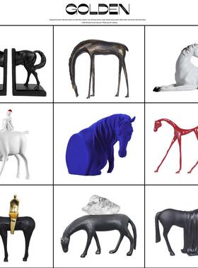 马到成功现代轻奢抽象动物摆件新中式家居桌面装饰工艺品树脂雕塑