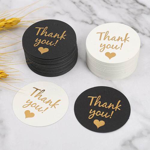50-100pcs Gold Stamping Thank You Paper Card Tags Black Whit