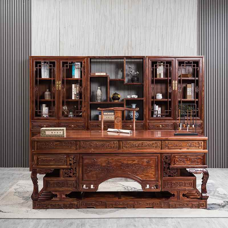 需定制实木办公桌书桌书房家俱套装彷古组合榆木老板书法中式电脑