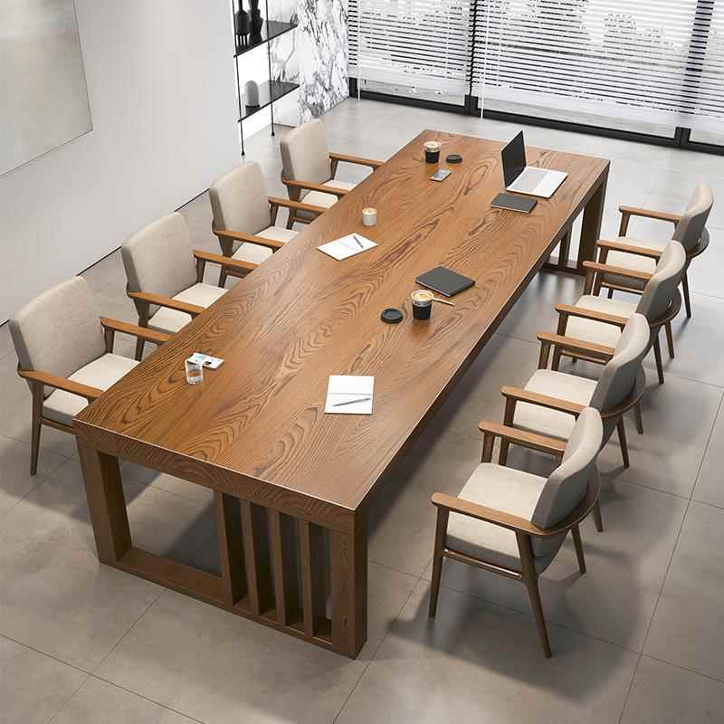 原木会议桌长桌简约大型办公桌实木大板洽谈桌椅组合长方形工作台