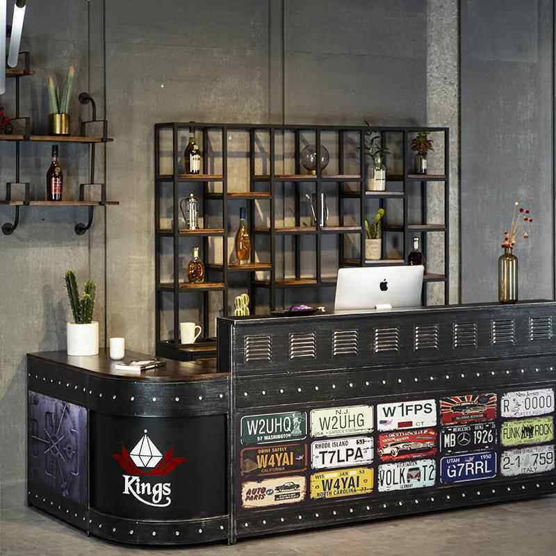 工业风小酒柜子吧方格古酒格餐厅红酒酒架落地铁艺AL637348置物复