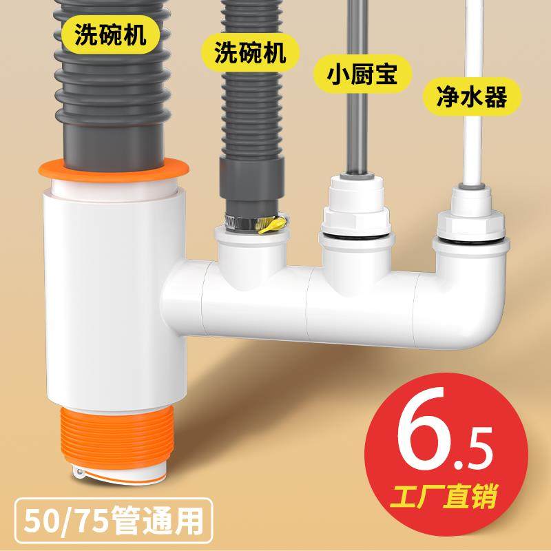 厨房水槽洗碗机净水器下水管道小厨宝洗衣机排水管二合一接头三通