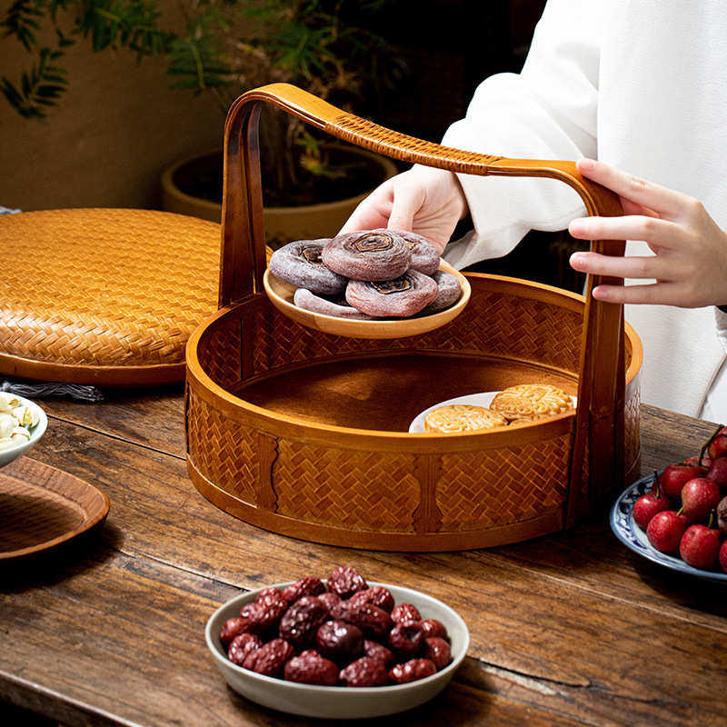 复古竹编食盒多层提篮茶具收纳盒手提仿古礼品分食盒带盖提盒家用,收纳整理,其他收纳篮,淘宝优惠券,粉丝福利购,淘宝优惠卷