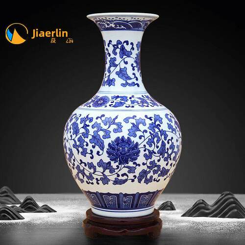 景德镇陶瓷中国青花瓷花瓶装饰品办公室客厅古架入口插花装饰品