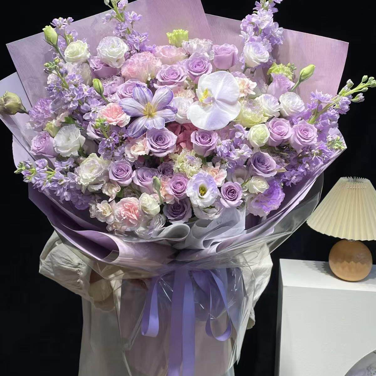 网红超大花束混搭粉蓝紫玫瑰花送妈妈长辈领导鲜花快递同城上海