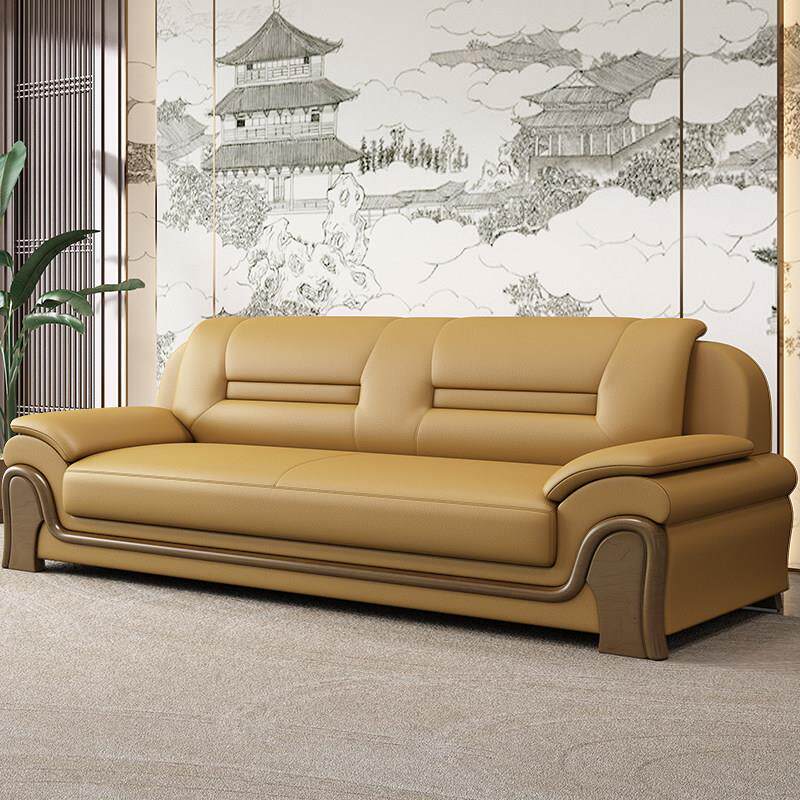 办公室沙发客厅真皮简约新中式三人位2025新款会客用接待茶几组合