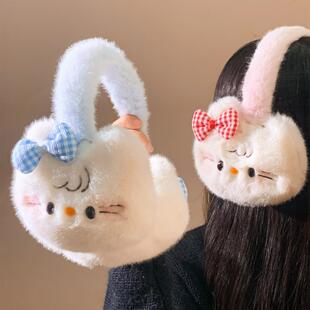 ins卡通可爱猫咪蝴蝶结毛绒耳罩女秋冬护耳保暖防寒防风耳包儿童