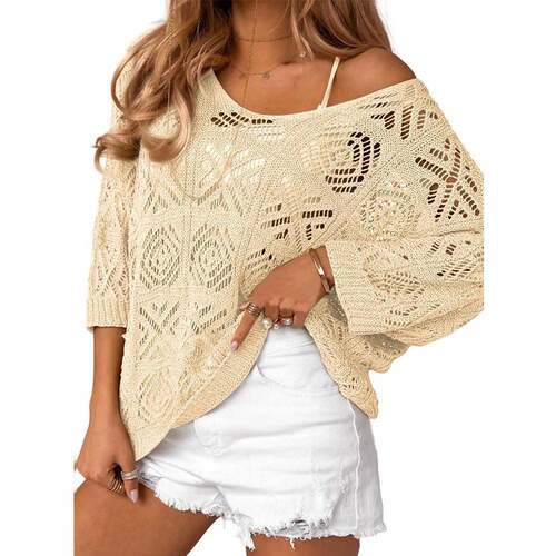 Women's Crochet Sweater Lightweight Hollow Out Knit Pullover