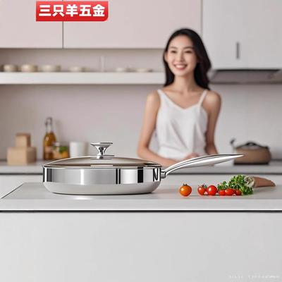 无涂层316不锈钢平底锅家用不粘锅食品级加厚电磁炉专用牛排煎锅