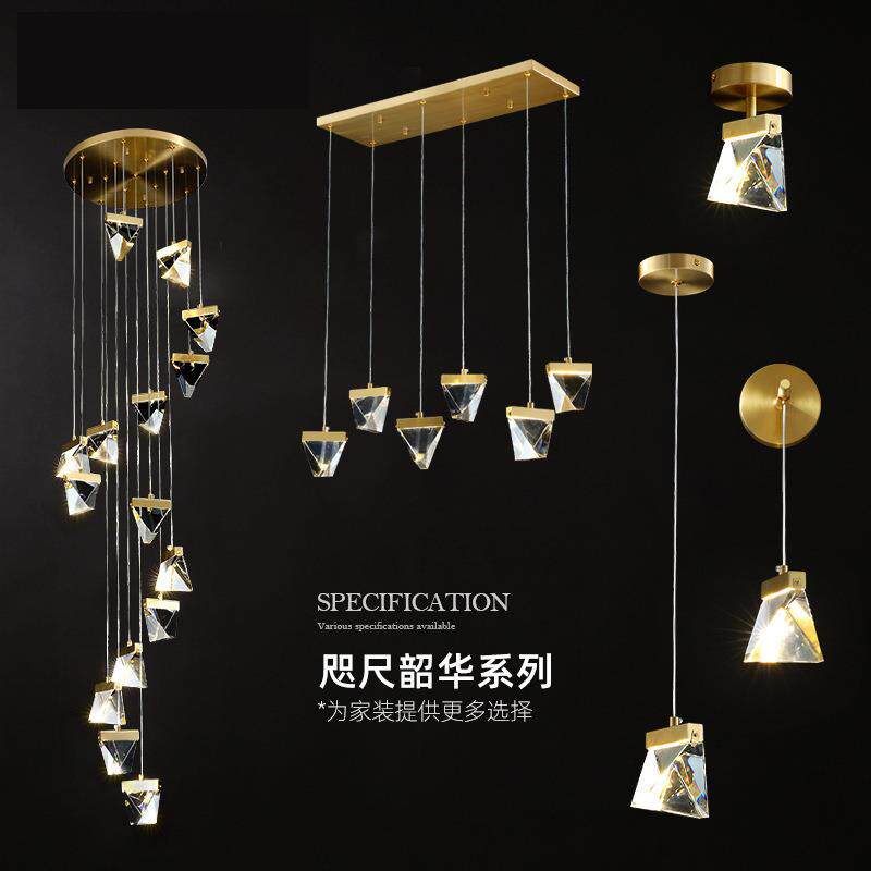 楼梯灯长吊灯复式楼客厅大吊灯现代简约别墅阁楼旋转楼梯水晶吊灯