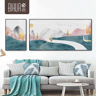 北欧风景客厅装饰画沙发背景墙画挂画工厂直销晶瓷画组合家居壁画