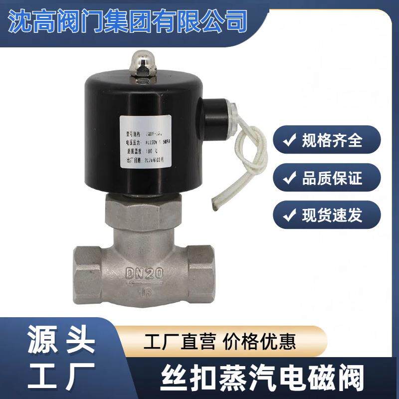 04不锈钢丝扣蒸汽电磁阀2W-16P常闭螺纹法兰电磁阀耐高温电磁阀