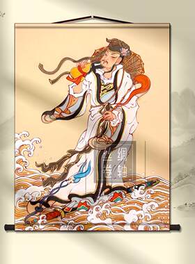 吕洞宾画像吕祖神像供奉画纯阳祖师爷孚佑帝君客厅玄关装饰卷轴画