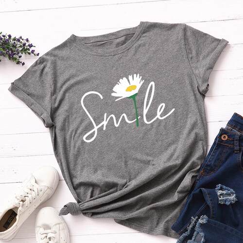 Women's Daisy, Letter & Floral Print Round Neck Tee, Top