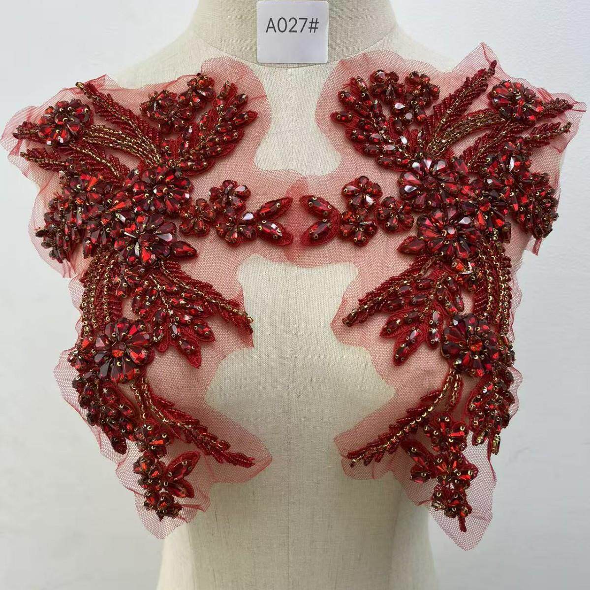 手工缝制飞鸟对花玻璃钻重工外套领部毛衣大衣礼服胸肩部装饰钻花