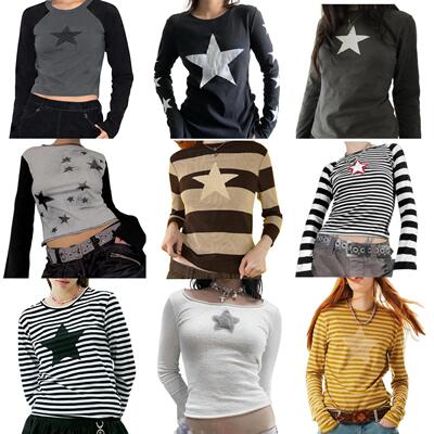 Dourbesty Y2k Long Sleeve Tops for Women Teens Goth Grunge T