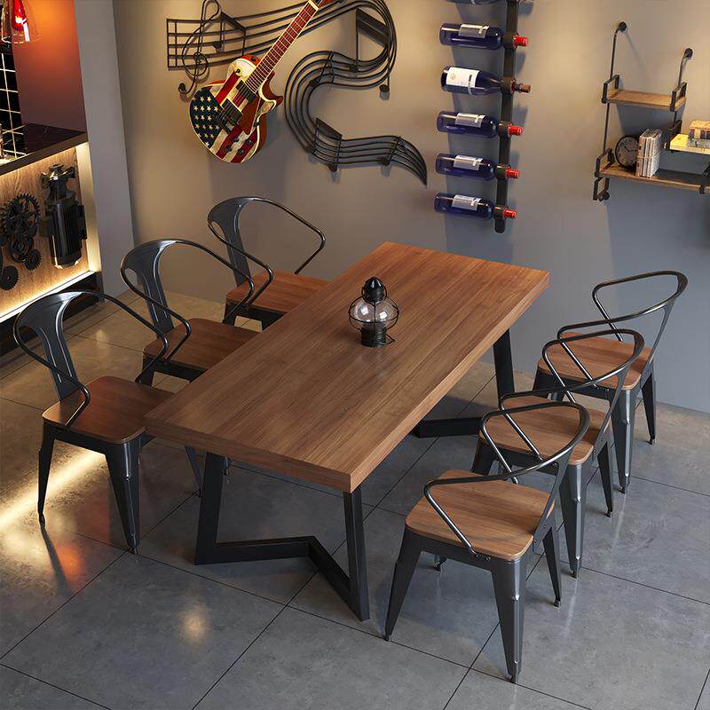 铁艺实木餐桌椅组合馆工风434酒吧小业酒火烤锅店餐馆餐厅烧店餐