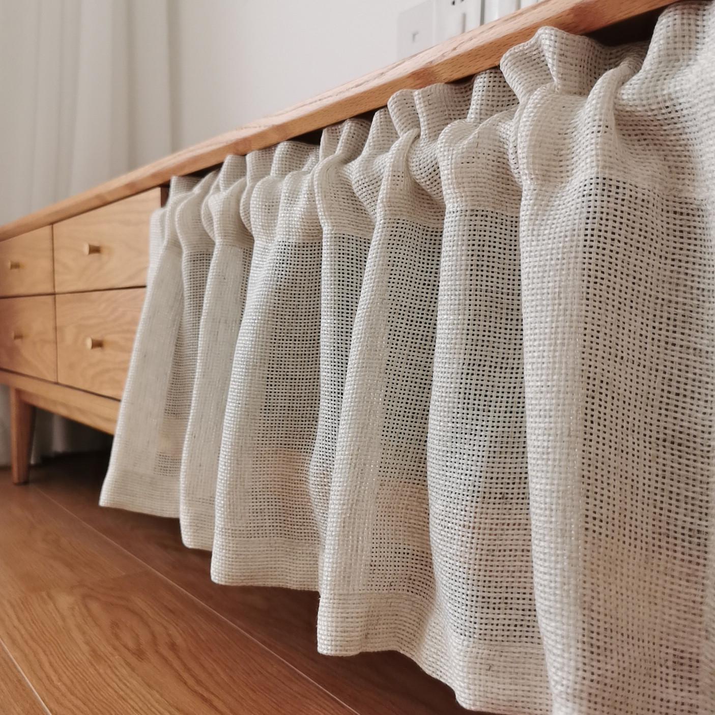 P66D拾光日式仿棉麻短帘文艺简约复古免打孔半帘隔断柜帘纯色亚麻