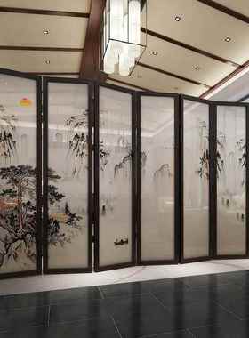 新木中式房18786屏风隔断客折叠移动玄关墙山水卧厅室实遮间挡装