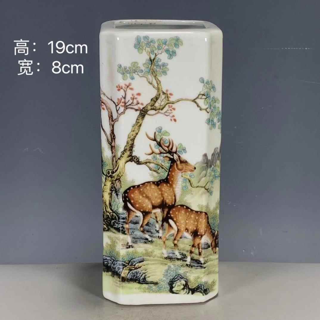 古董瓷器古玩文玩老货旧货杂项大清光绪年制粉彩四方笔筒