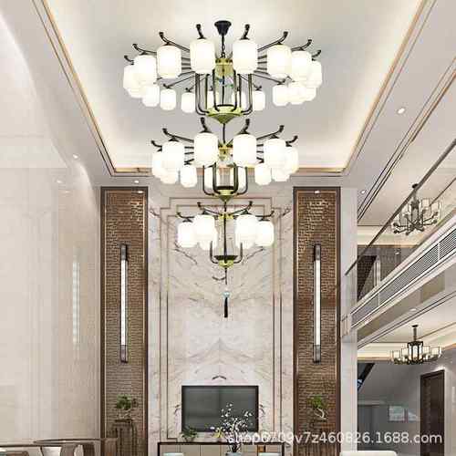 新中式大吊灯客厅别墅大厅饭店包厢酒店大堂复式楼梯大灯楼中楼