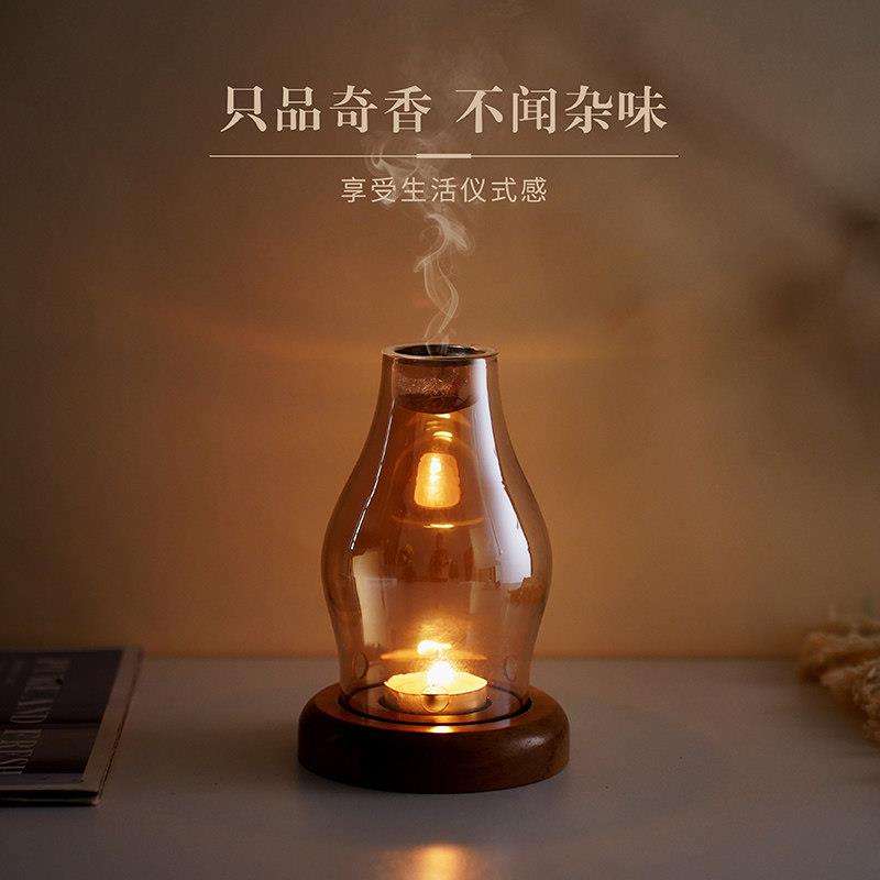 创意复古蜡烛香薰灯沉香原木碎料隔火薰香炉家用卧室玻璃香薰炉