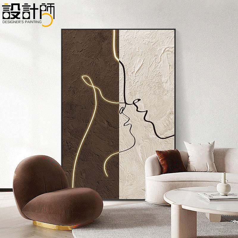 抽象玄关装饰画客厅落地沙发背景画壁画黑白极简线条人物走廊挂画
