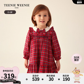 TeenieWeenie Kids小熊童装女宝宝23秋季甜美翻领格纹长袖连衣裙