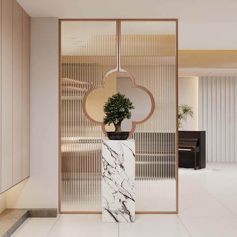 八铁新中式玻璃屏风隔断客厅入户门玄关花格镂空客厅酒店金属格栅